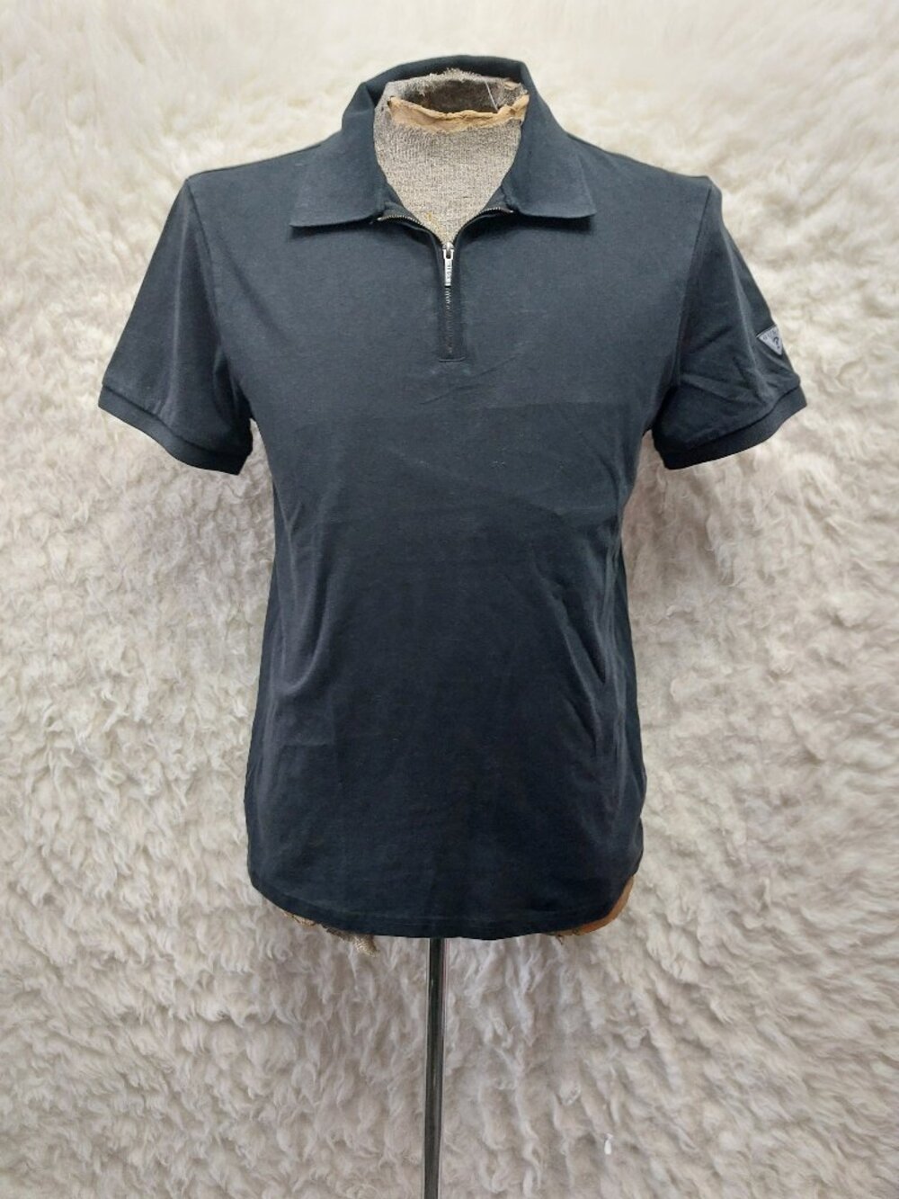 Guess Mans Navy Black Knit Polo Shirt Size S